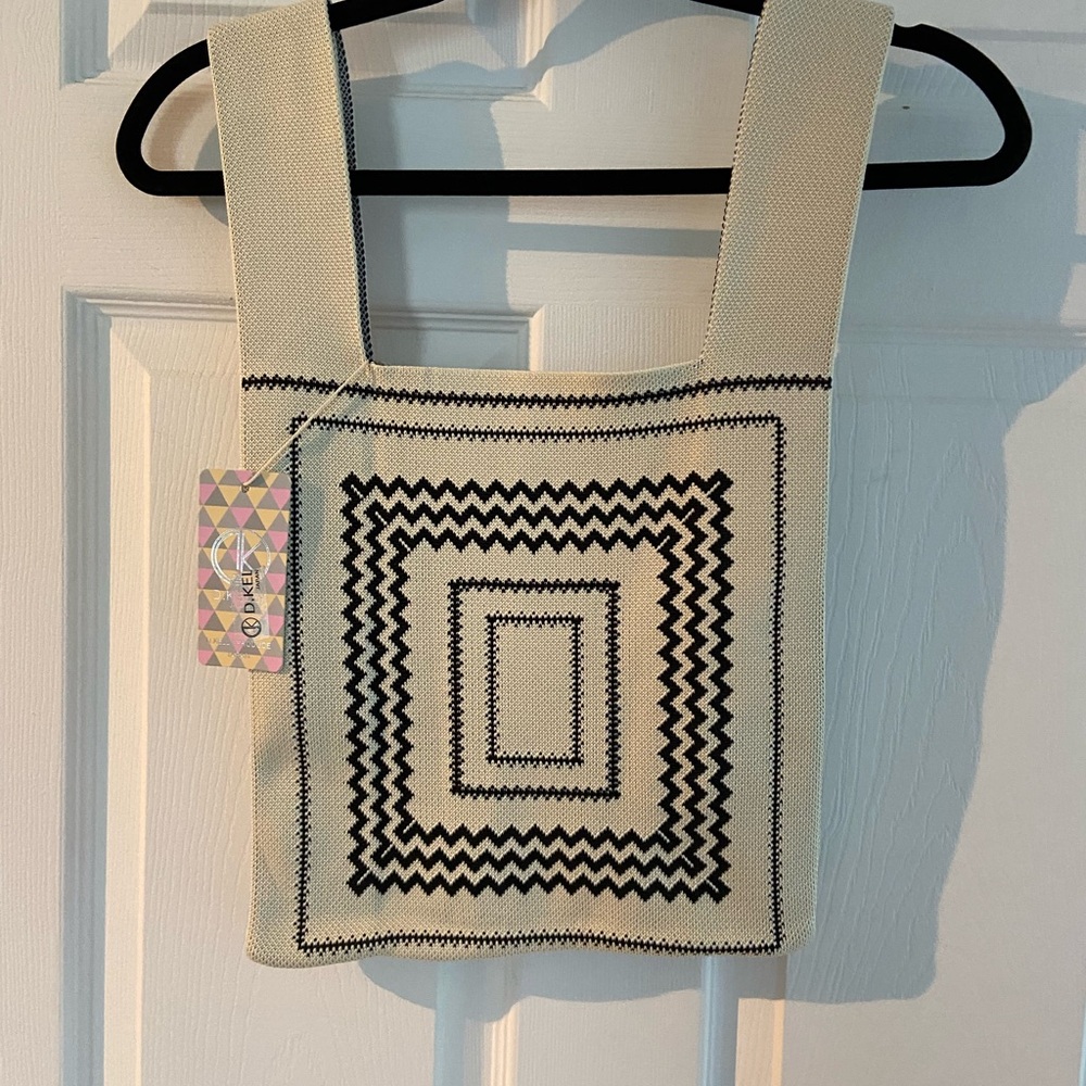 NWT Japanese Black and Cream Geometric Knit Bag